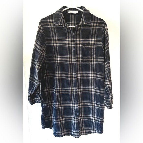 OAK + FORT Black and White Checkered Flannel Shirt Dress - Picture 2 of 6